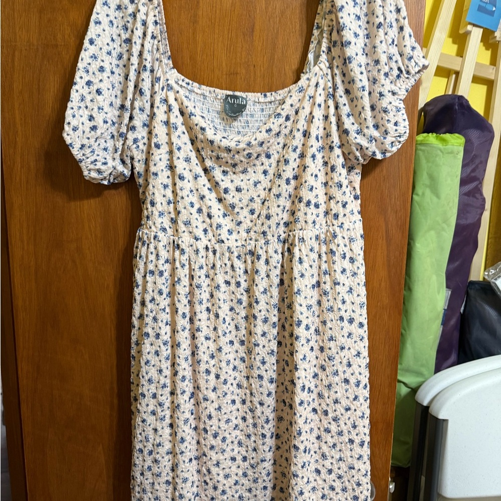 ARULA Blue Floral Smocked Dress